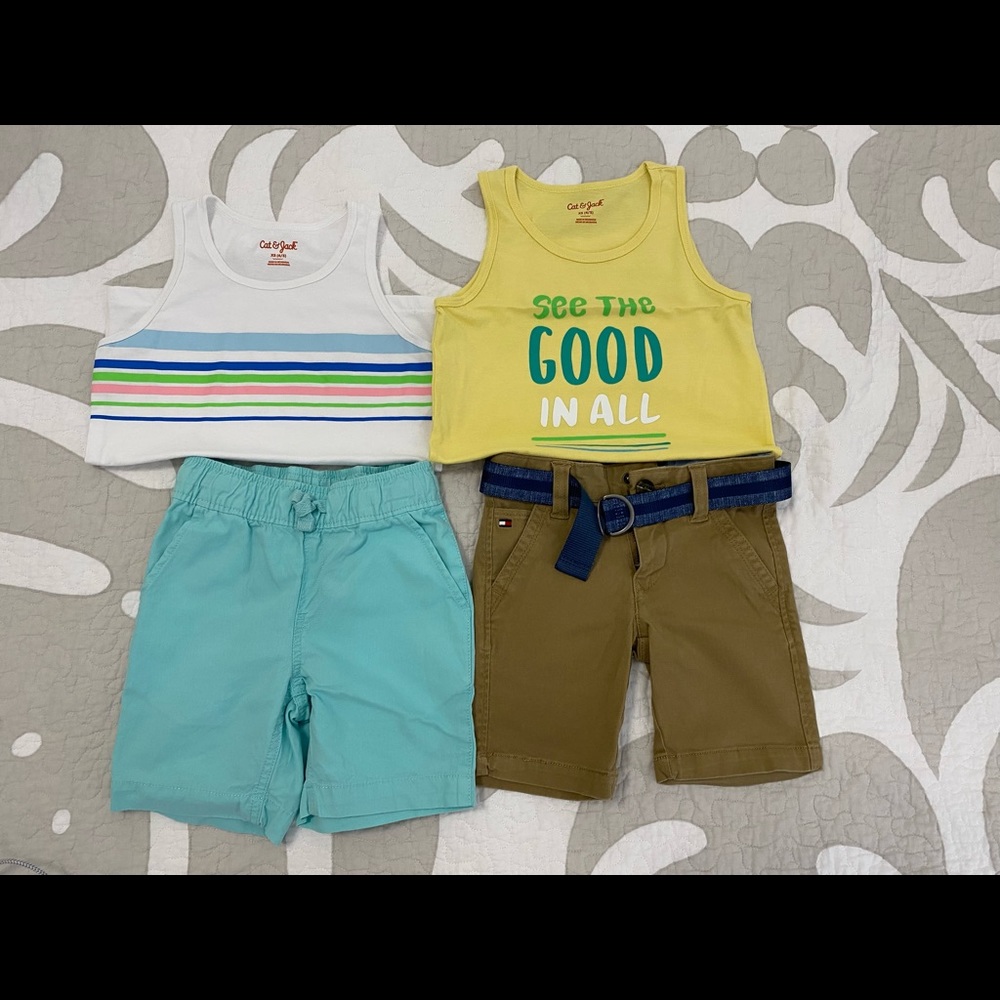 4 piece bundle: Cat&Jack tank tops,Place, Tommy Hilfiger. Size 4T (toddler boys)